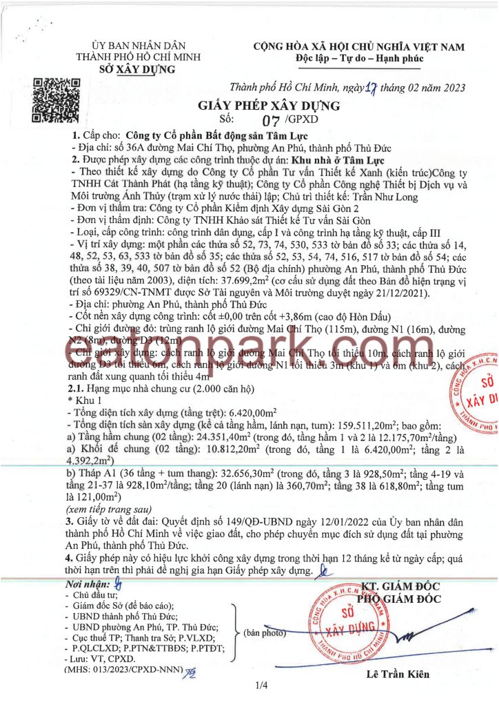 Pháp lý Eaton Park - Giấy Phép Xây Dựng